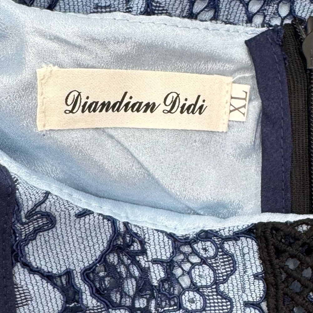 Diandian Didi Ruffle Lace Trim Midi Knee Length Dress, Blue and Black, Size S/M - Picture 12 of 13